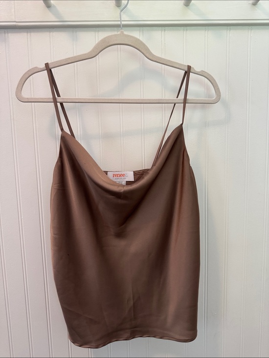 Renee C. Tops - Renee C. Chocolate Brown Satin Cowl Slip Tank